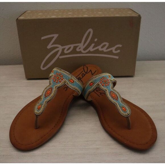 Zodiac I0324S2 Women's Sz 11 Orange Multi Yves Beaded Flat Sandals $80 - Picture 1 of 9